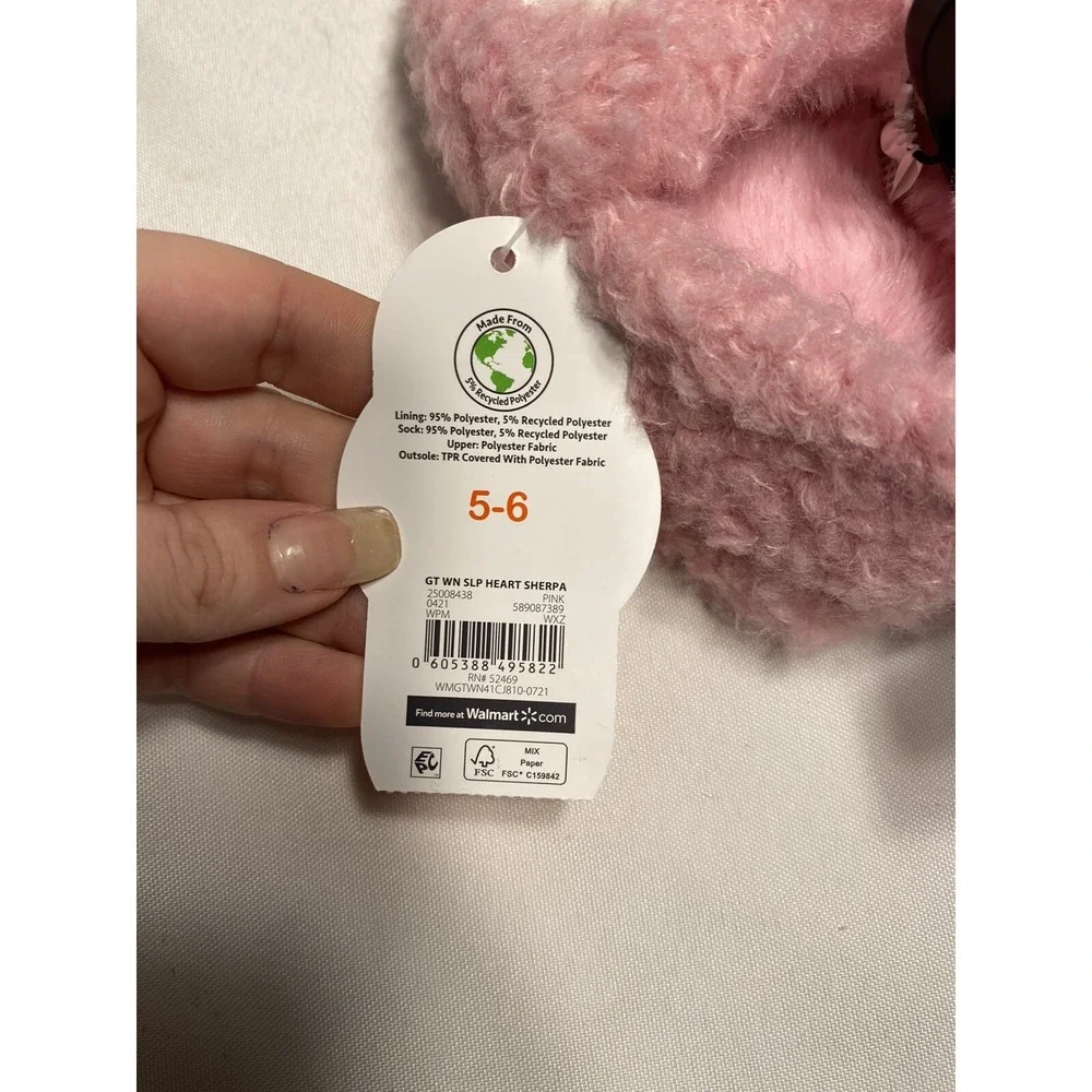 NEW‎ wonder nation toddler girls heart slippers size 5 - 6 pink & white